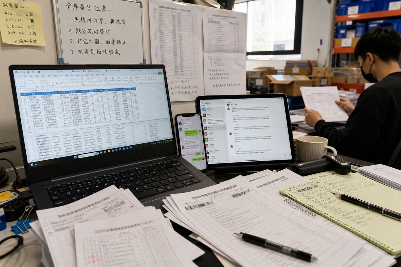 案例示意：订单、库存和发货信息散在多个入口里